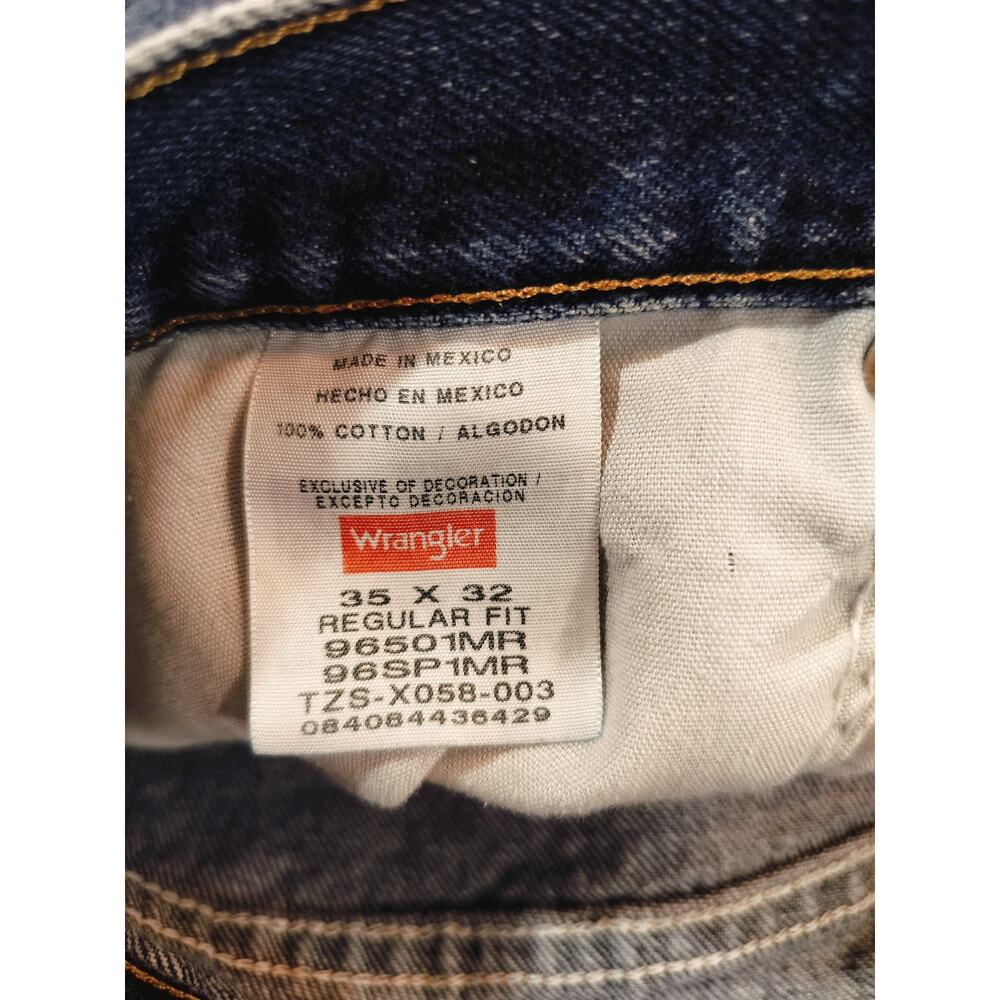 Wrangler 35x32 Regular Fit Jeans Men Blue Denim Straight Leg Cotton - Picture 8 of 9